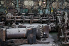 Some of the large gears taken from the furnace and displayed  in the engine house.