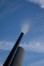 And the launch.  When the tank is being pressurized it heats up and the gas inside is of course fairly hot. However, when the pressure is released through the barrel, the air cools abruptly and if conditions are right frost and even flakes of snow are produced.