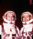 Astronauts McDivitt and White. They flew on Gemini IV  3–7 June 1965. They landed the day after I joined IBM which I am sure they celebrated. People now do not realize how the nation was focused on the space program back then. Everyone followed every mission. Everything we did at the cape made news. We would brush past news men we recognized frequently. Of course they were not interested in what us grunts were doing. The flight included first extravehicular activity (EVA) by an American; White's 