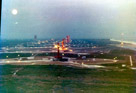 ICBM Row as seen from the top of the pad 34 gantry.  Pad 34 itself was one of the Saturn 1/1B launch pads. The pads you see here were for Titan and Atlas launches. The one in the left background is a Titan III pad.  I saw launches from all of these pads. In those days launches were frequent. We were competing with the Russians and were behind them in ICBM technology(we thought). These were exciting times. After you have put men on the moon and beat the Russians at their own game most jobs are a let down. The nation was focused then even if Vietnam was going on.