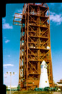 Erection of Saturn IB space craft at pad 34. This was the command/service module flown on the AS-201 launch 25 February 1966.