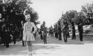 November 11, 1953.
Menard School Band at Parade.
Twirler is Carolyn Bradford.