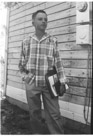 Aged 13 years, 3 months, 18 days.
September 6, 1955.
First day of school in the eighth grade. Picture taken at the house in town.