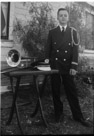 Aged 13 years, 3 months, 29 days.
September 18, 1955.
In new black band uniforms. 
And again it should be noted that the trombone was only an accessory. At no time in my career in the MHS band did I play a single coherent musical note. I look quite the dignified young fellow here.