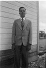 Aged 14 years, 9 months, 19, days.
March 10, 1957.
Sunday morning before going to church. Note pickup in the background. Dad is setting there.