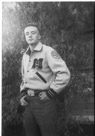 Aged 17 years, 5 months, 22 days.
November 10, 1959.
Proudly modeling new band jacket. Note the four stripes on the big  'M'. That mean I was in the band all 4 years of high school. Never played a single note on the stinking trombone. That old trombone continues to be a musical virgin.