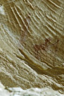 A more typical Barrier Canyon figure at the left and dog like 'dragon' at the right. This Barrier Canyon figure has  a head but no arms, no attendent snakes, birds or other creatures  in his personal space. There is definite internal structure and feet are indicated.