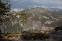 Yosemite wilderness as seen from Washburn point. The waterfall on the right is Sillouete falls. Nevada and Vernal falls are on the left.

The near peak is Starr King(9092 ft) and the distant peak is Clark (11,522 ft)