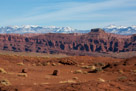 Looking back at the La Sal Mountains.   Note the anticline  in the middle ground. This is the Permian age Cutler  Formation.