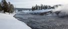 Now we are at the Midway Geyser Basin. On the right the runoff from Excelsior Geyser and Grand Prismatic Spring steams its way into the FIrehole River.